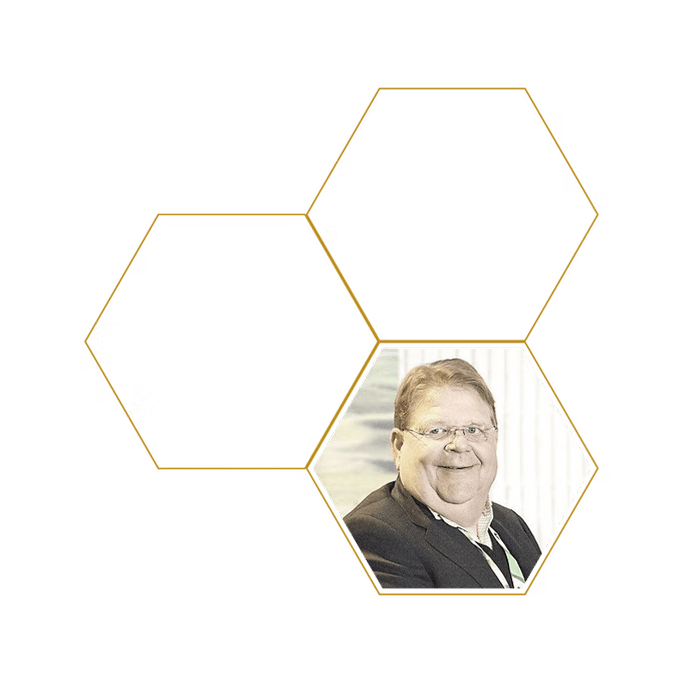 Man in hexagonal frame on black background
