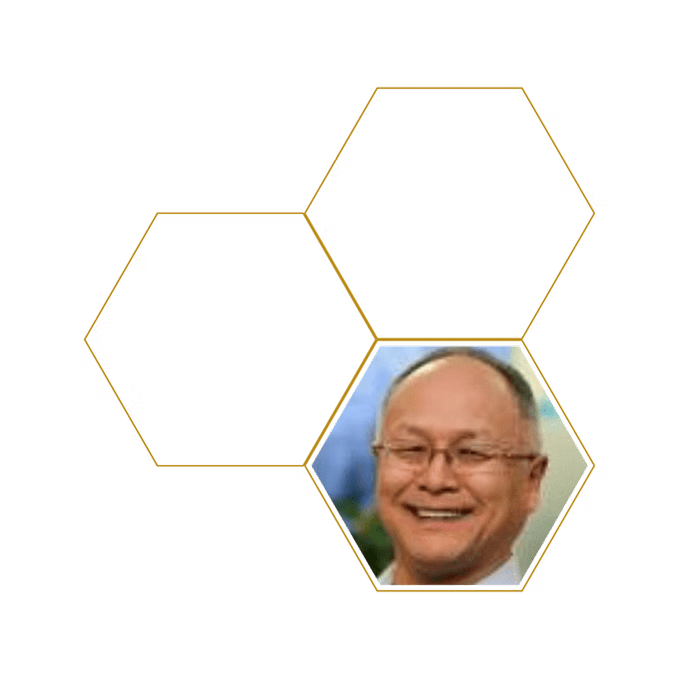 Smiling man in hexagon frame