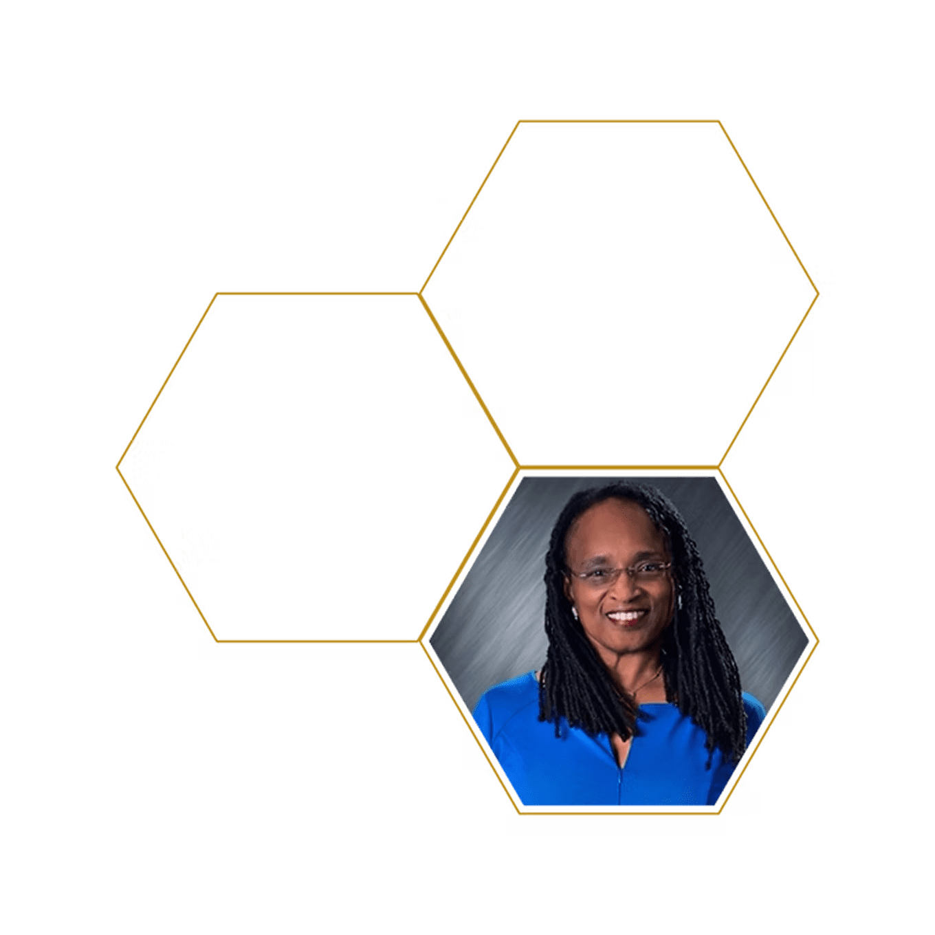 Woman smiling in hexagonal frame