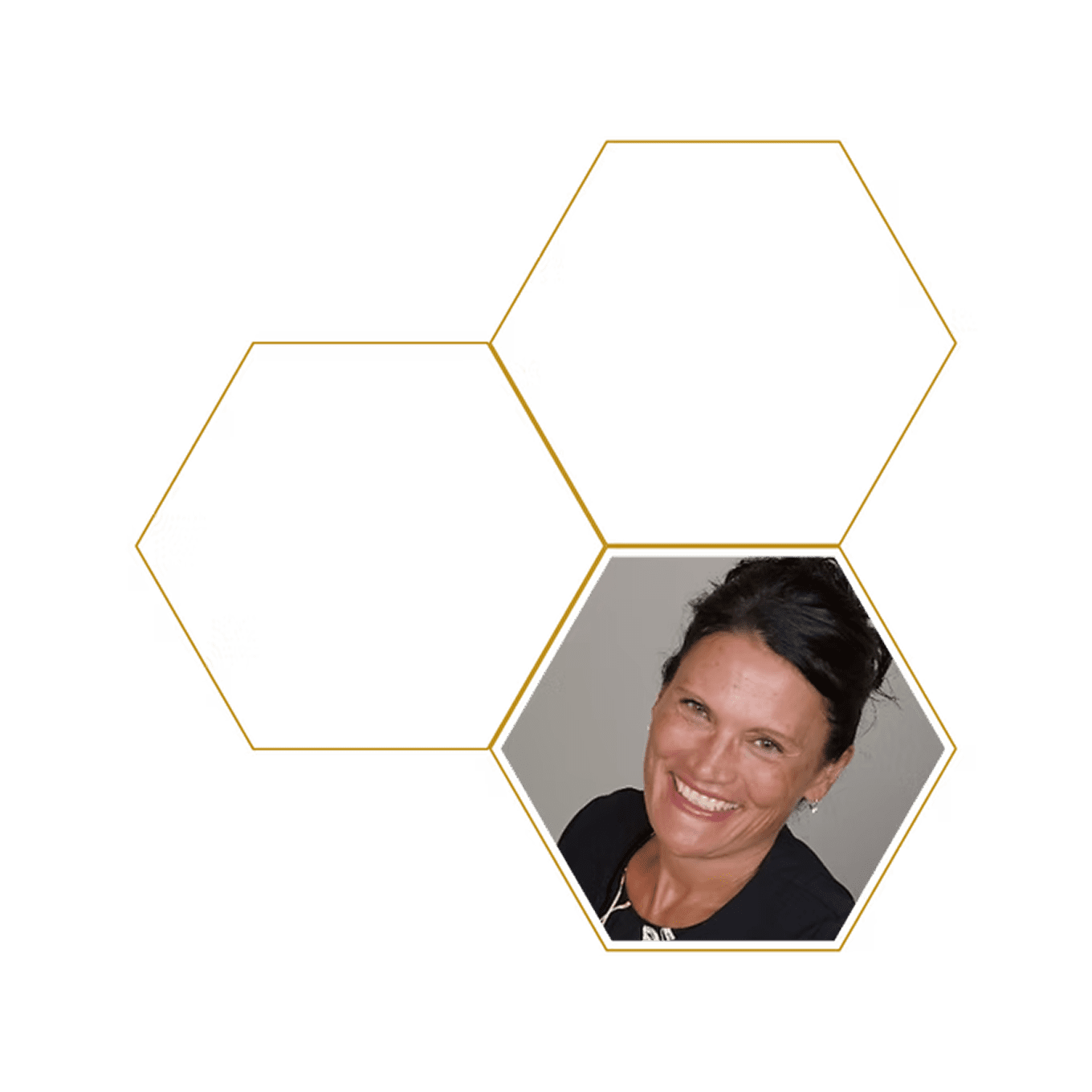 Woman smiling in hexagon frame