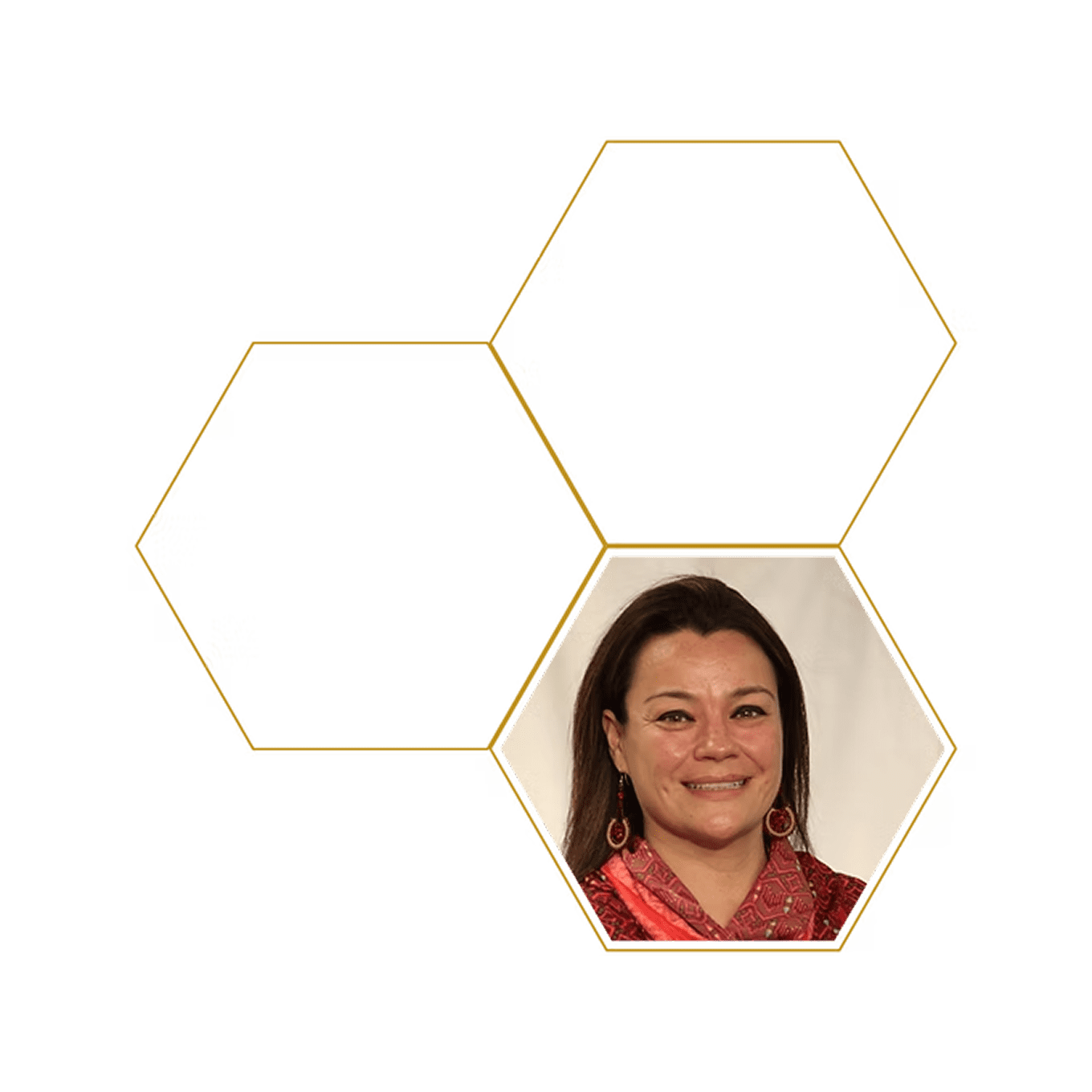 Woman in hexagonal frame, black background