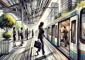Urban commuters at modern train station