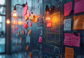 Brainstorming session with sticky notes