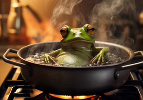 Frog relaxing in steaming water